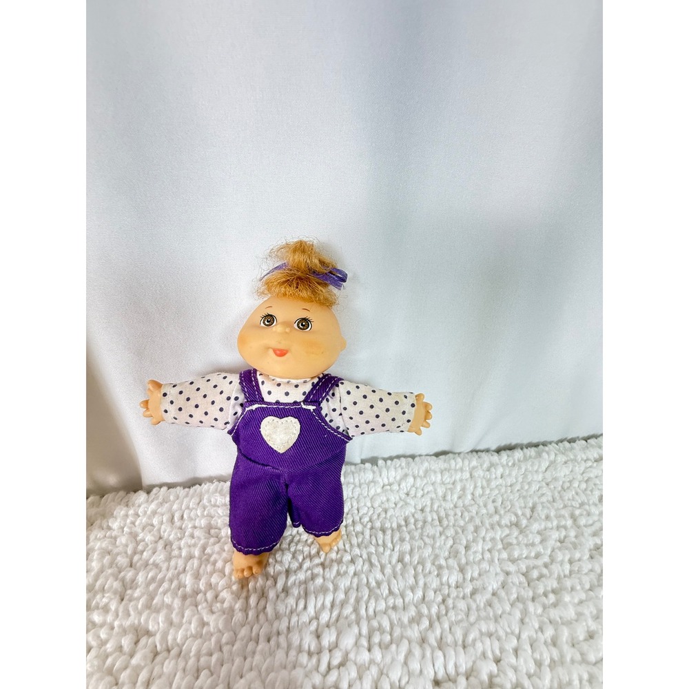 Vintage 1995 Applause Cabbage Patch Kids Mini Doll Purple‎ Overalls 4" Signed